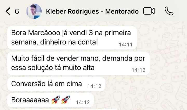 Kleber, mentorado: já vendi 3 na primeira semana